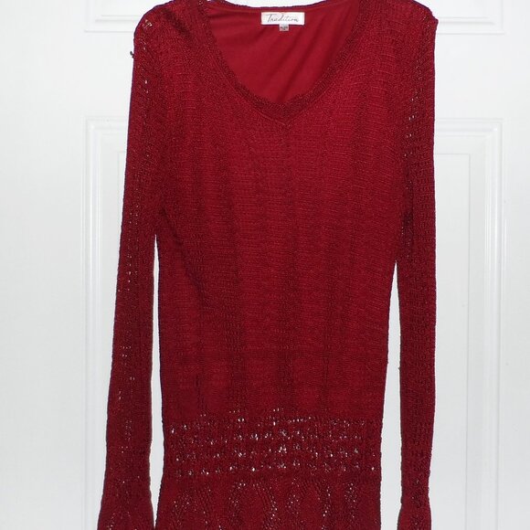 Tradition Burgundy Crochet Knit floral  Blouse size XL - Picture 5 of 13